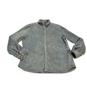 Adam Mar Montauk Oxford Snap Button Shirt Grey Blue Mens‎ XL French Terry Casual